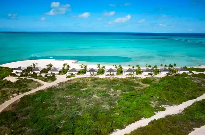 Aerial view of beachfront villas