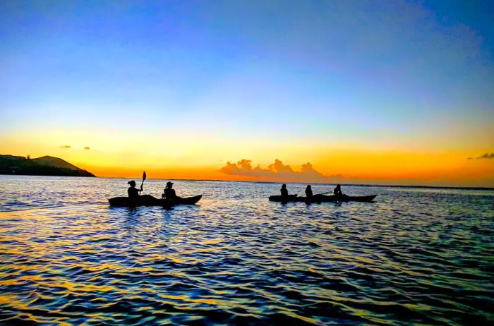 Kayaking at sunset on a bioluminescent bay