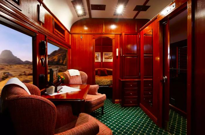 A guest room aboard the Rovos Rail in South Africa