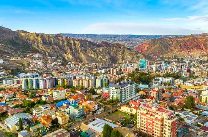 Aerial view of La Paz, Bolivia, showcasing its bustling urban landscape