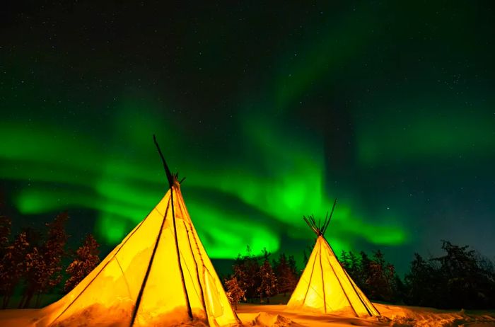 The aurora illuminating the skies above Yellowknife