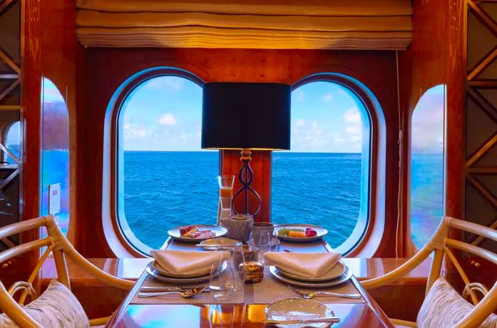 Luxury interiors aboard the Aqua Mare small cruise ship