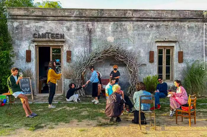 Patrons enjoying their time outside a café in Uruguay.