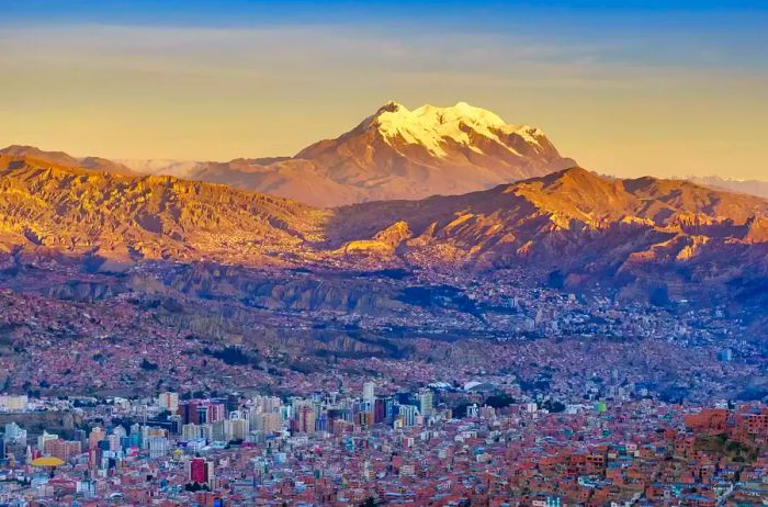 Mt. Illimani majestically overlooks the city of La Paz, Bolivia.