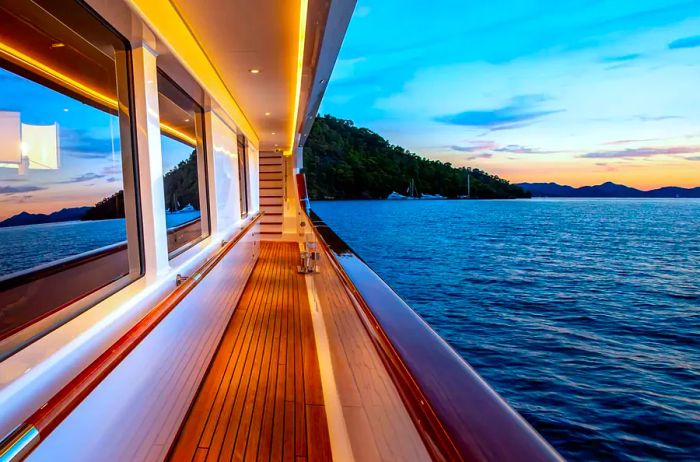 Perspective from the deck of the Aqua Expeditions Aqua Mare cruise ship