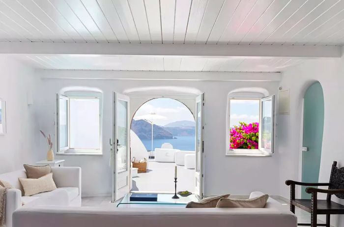 A guest room at Canaves Oia Boutique Hotel