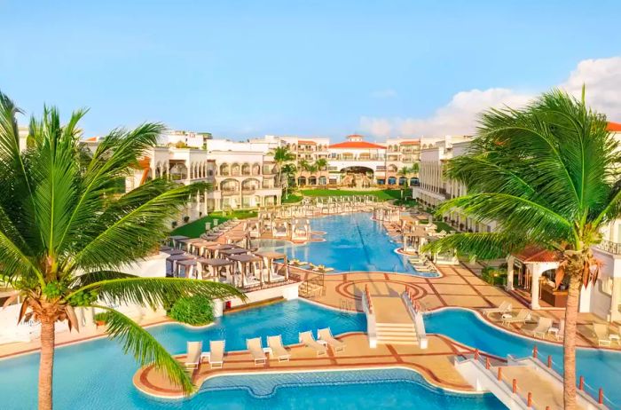 Aerial view of the pool area at Hilton Playa del Carmen