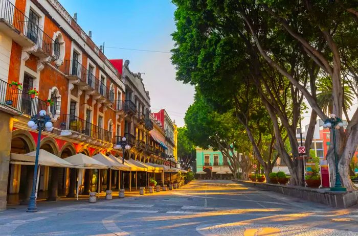 Intricate details of the facades in Puebla's historic center.