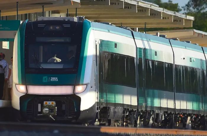 The new Maya Train prior to its inaugural journey in Campeche, State of Campeche, Mexico