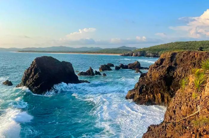 A view of the cliffs and coastline at Las Rosadas in Mexico.