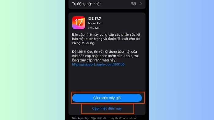 Cập nhật phiên bản hệ điều hành mới nhất