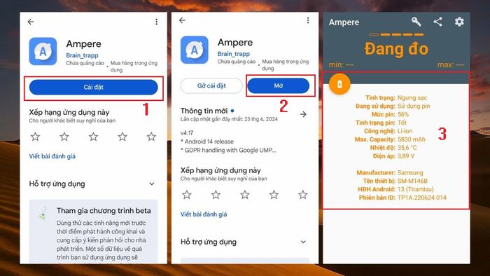 Kiểm tra thông tin pin OPPO thông qua ứng dụng Ampere