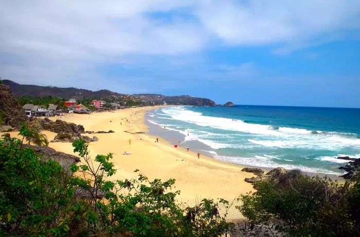 Aerial view of Zipolite beach, Oaxaca, Mexico