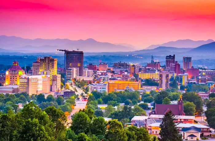 Twilight in Asheville, North Carolina, USA.