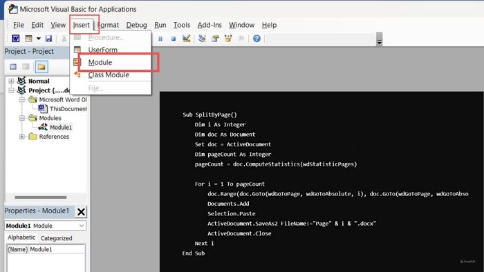 Hướng dẫn tách tài liệu Word theo trang bằng VBA - Bước 2