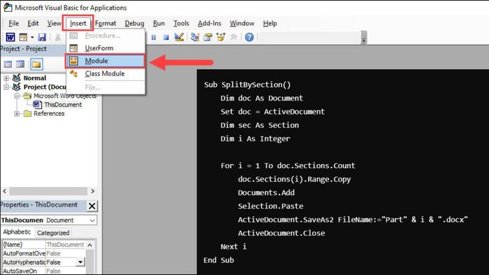 Hướng dẫn tách file Word bằng dấu phân cách với VBA - Bước 2