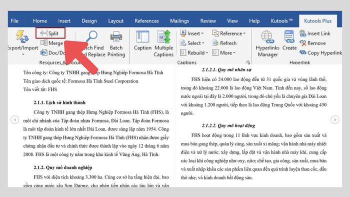 Hướng dẫn tách file Word thành các file con bằng Plugin Kutools - Bước 2