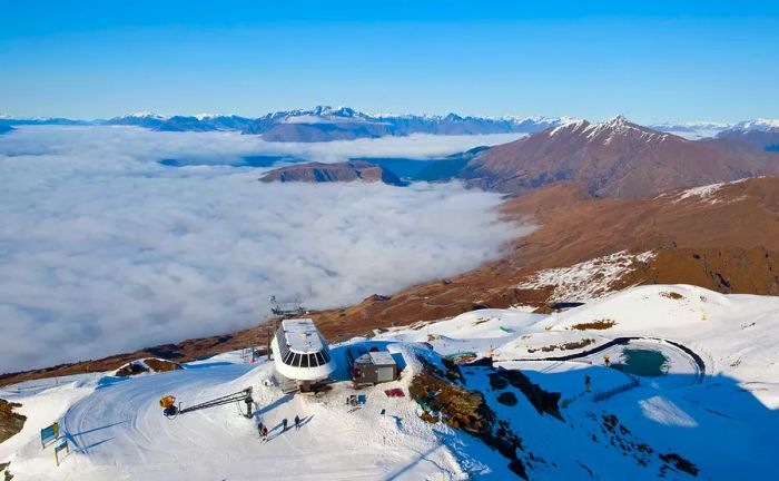 Bird's-eye view of a ski resort on New Zealand's South Island