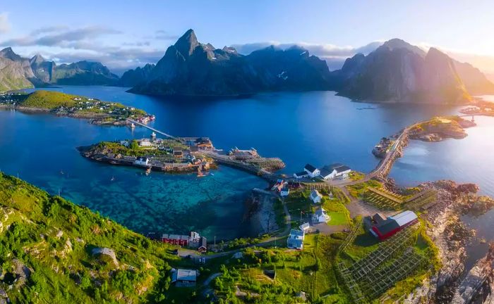 Aerial perspective of a Norwegian fjord