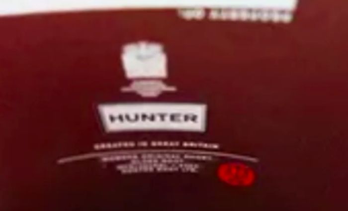 A close-up view of the label on a Hunter Women's Original Short Rain Boot