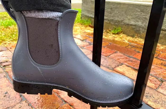 The Asgard Chelsea Ankle Waterproof Rain Boots during a rainfall