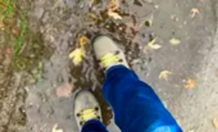 A person stands in a puddle wearing Bogs Women's Holly Lace Leather Boots