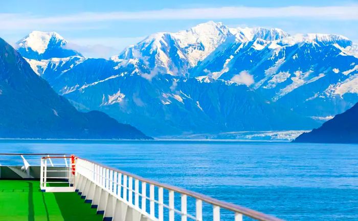 A stunning view of Hubbard Glacier alongside snow-capped mountains near the Elias Range and the Yukon Territory - Alaska