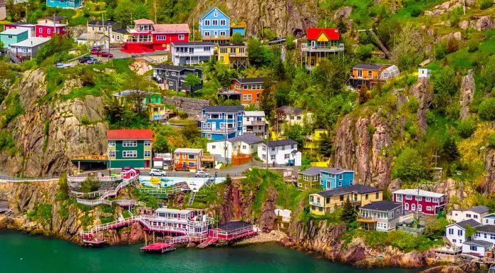 Vibrant cliffside homes lining the coast in St. John's