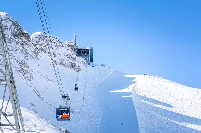 A ski lift on a snowy mountain