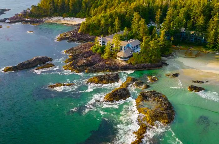 An aerial view of Wickaninnish Inn on Vancouver Island