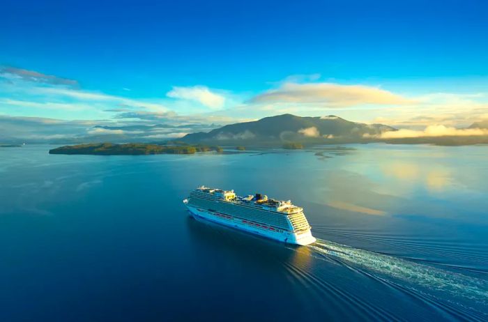 A cruise ship docked in Ketchikan, Alaska