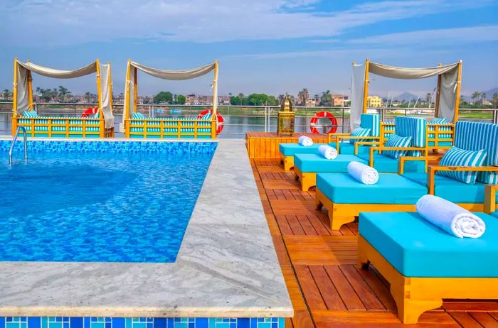 Upper pool deck and lounge chairs