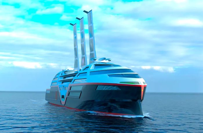 A conceptual illustration of an eco-friendly cruise ship