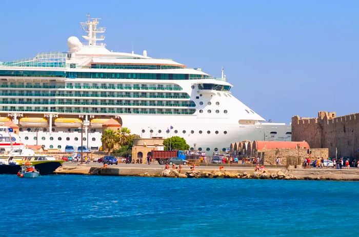 Cruise ship docked at the harbor