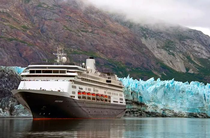 Volendam navigating past glaciers