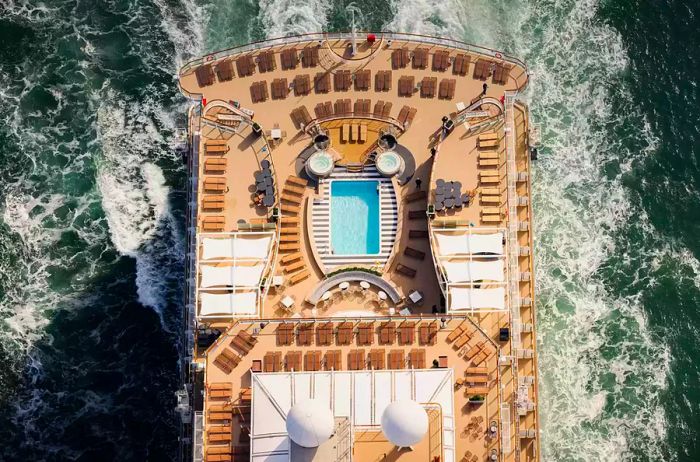 Aerial view of the Queen Anne cruise ship