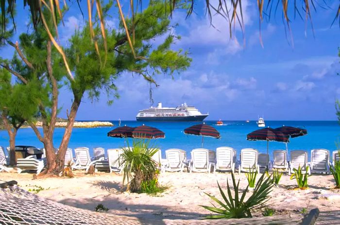 Zaandam cruising alongside a beach