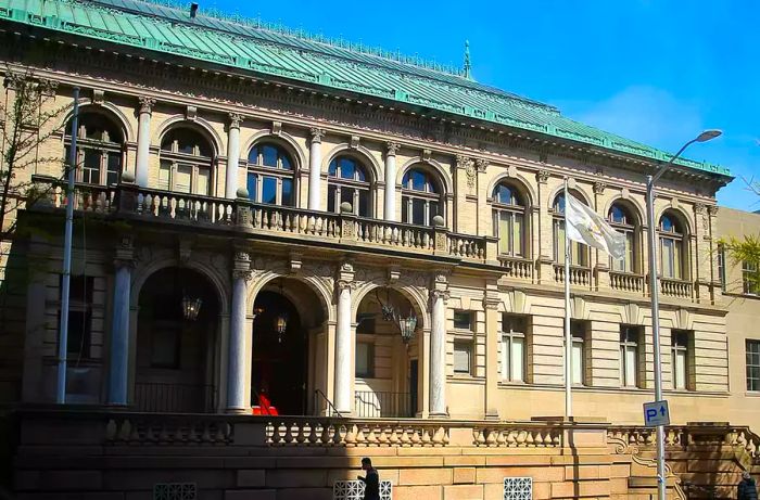 The façade of the Providence Public Library in Providence, RI