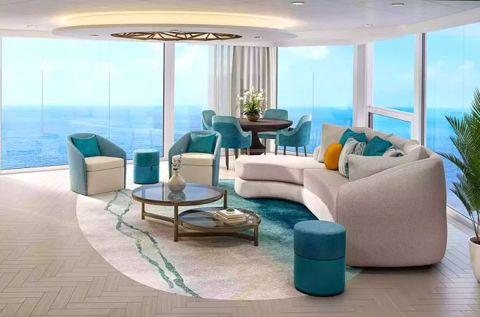 The Living Room of the Solarium Suite on Royal Caribbean’s Utopia of the Seas.