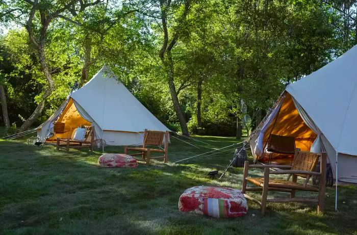 The outside view of a glamping tent