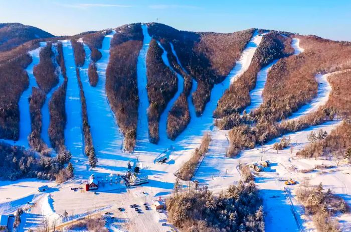 Aerial view of the ski runs at Ragged Mountain