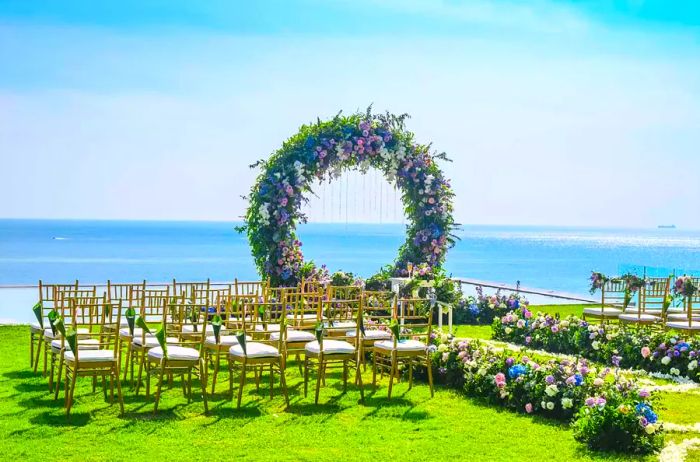 Wedding ceremony arranged along the picturesque Thai coast