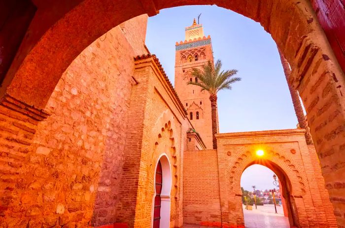 Low angle view of the Koutoubia Mosque in Marrakech, Morocco