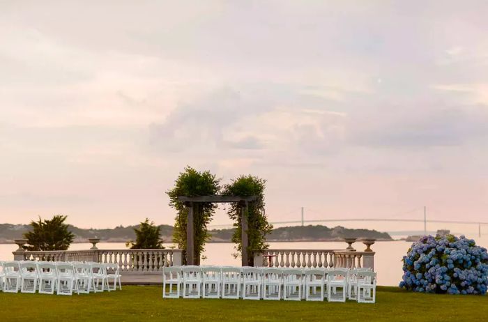 Ceremony venue with views of the ocean and Newport bridge