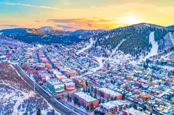 Aerial view of Park City, Utah's downtown skyline.