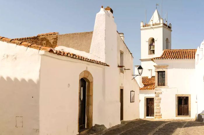 Charming white structures in Monsaraz, Portugal