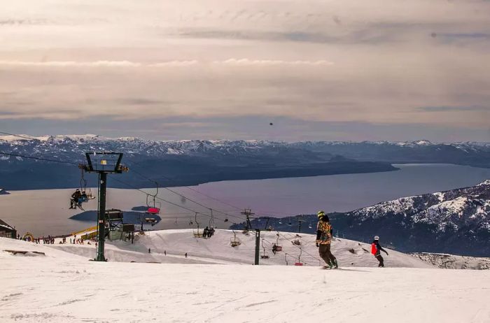 This photo captures the breathtaking view from the top of Cerro Catedral, one of South America's premier ski resorts.