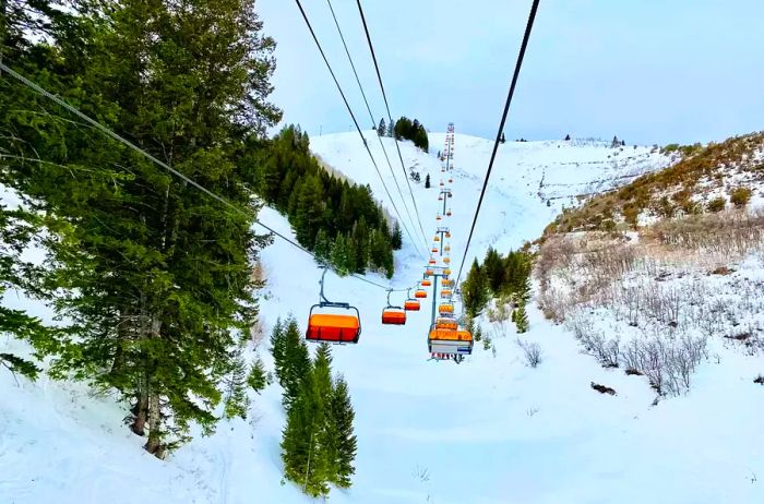 Orange chairlift at Park City Utah ski resort