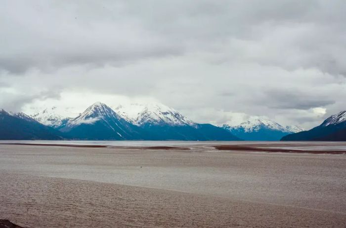 View of snow-capped mountains from the Seward Highway