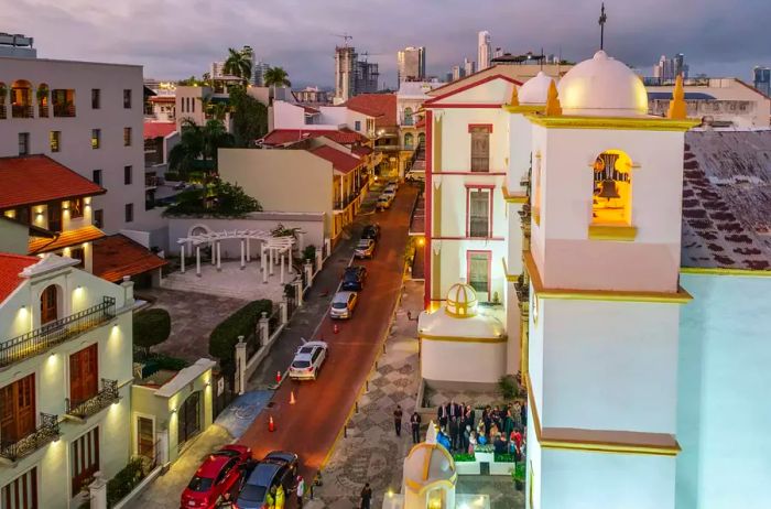 A wedding party exits the Iglesia de La Merced Church in Old Panama City